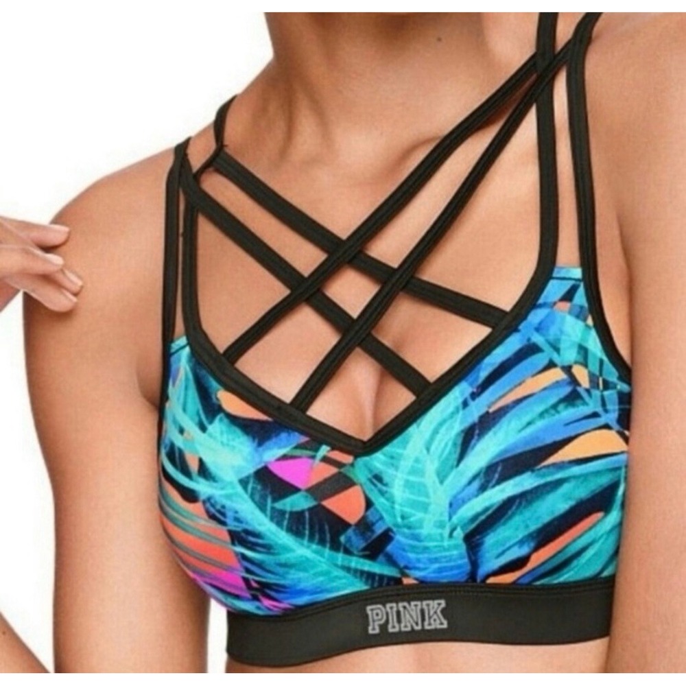 Pink Victoria's Secret Ultimate Push Up Sports Bra Tropical Strappy XS